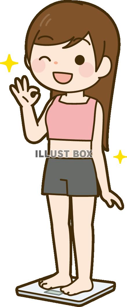 体重計に乗るダイエットに成功した女性