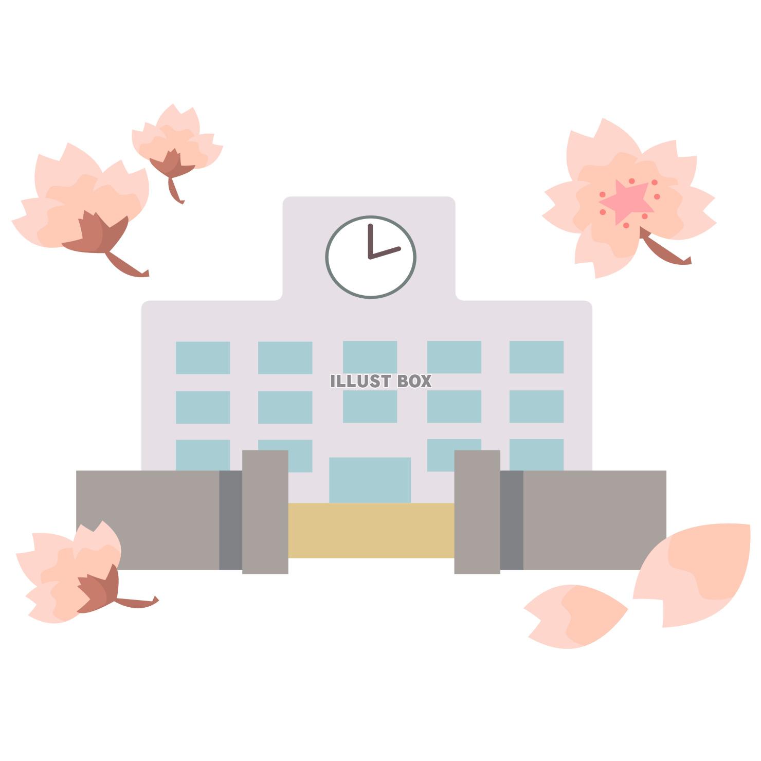 桜と学校のベクターイラスト