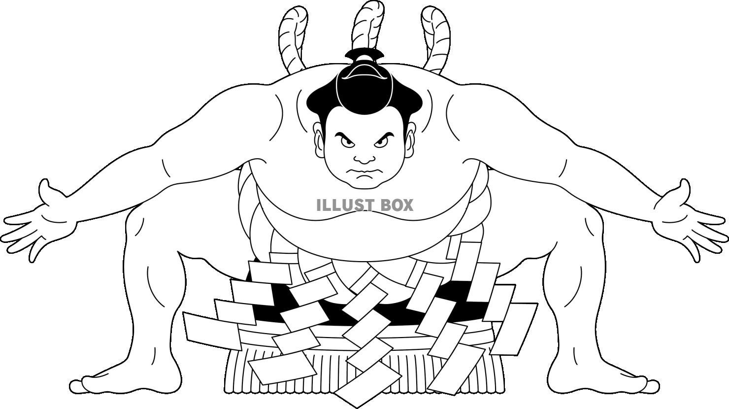 大相撲の力士の土俵入り モノクロ線画