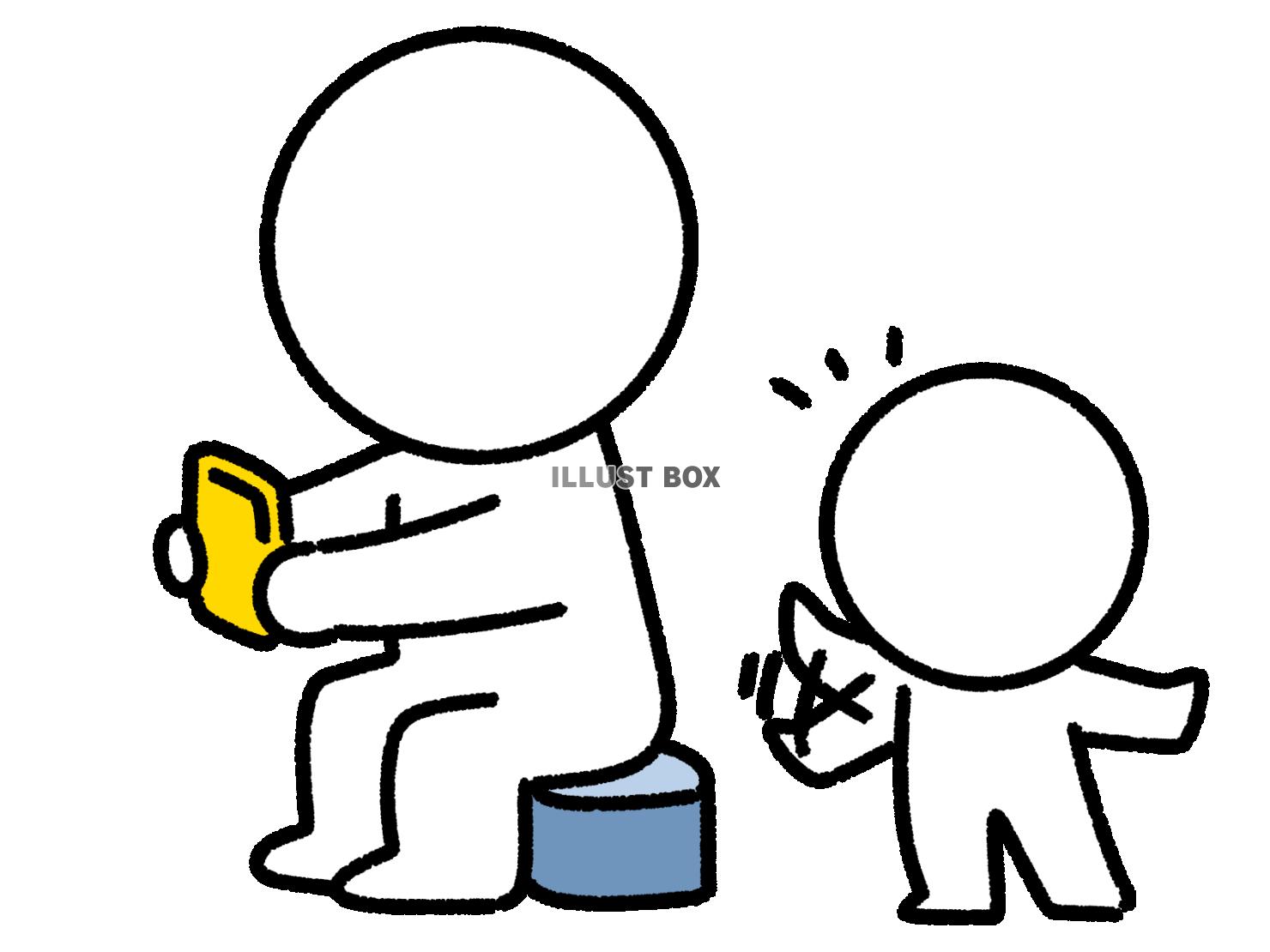 スマホを見ている人に声をかける棒人間の子供