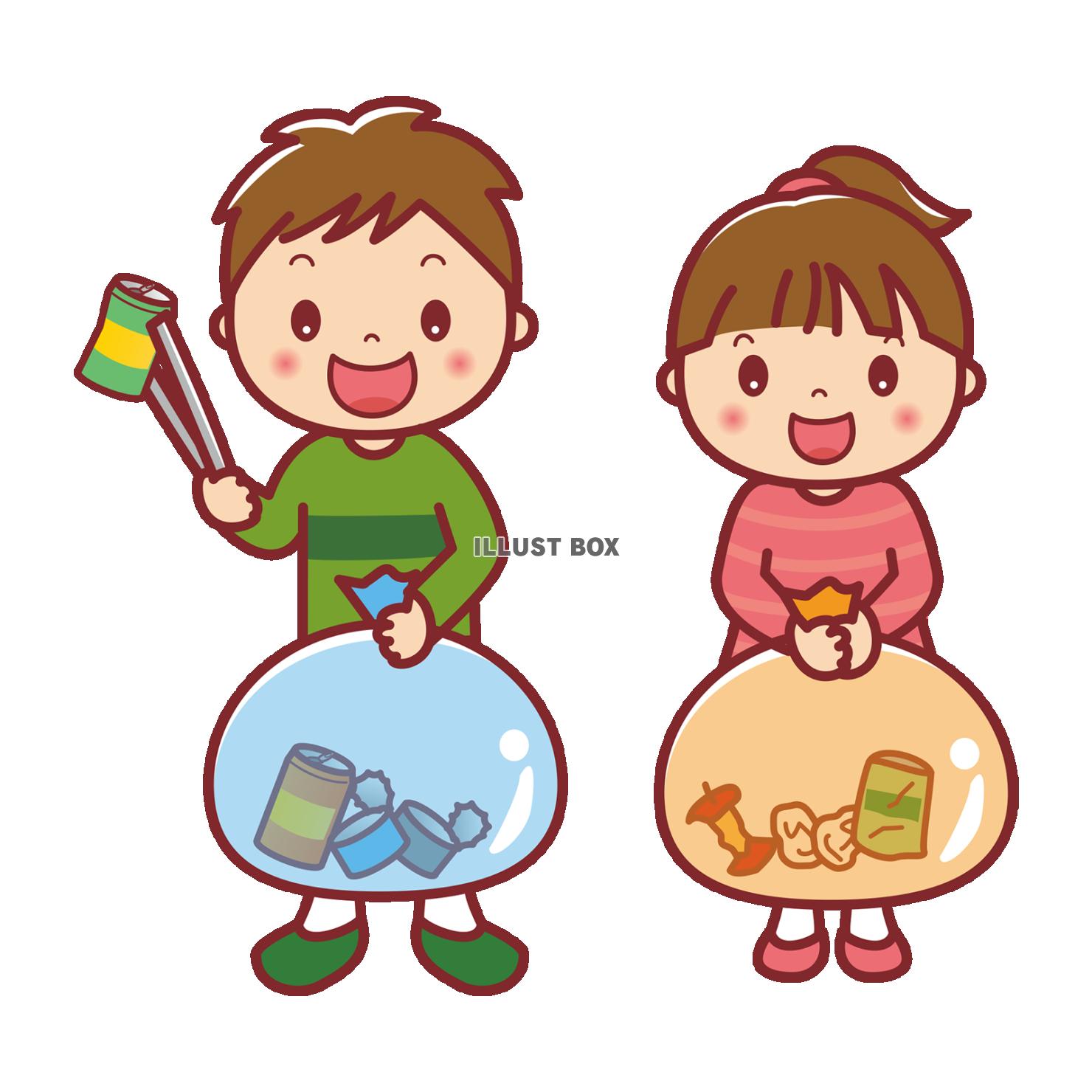 ゴミ拾いをする子供たち