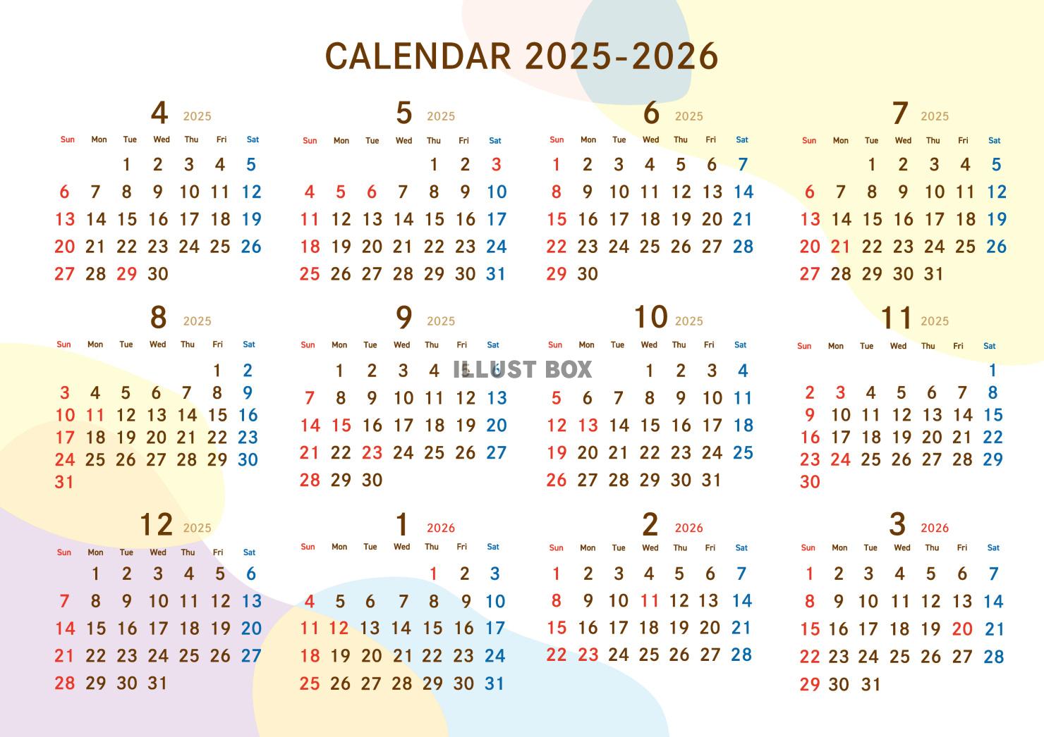 2025年4月はじまりカレンダー　淡い色