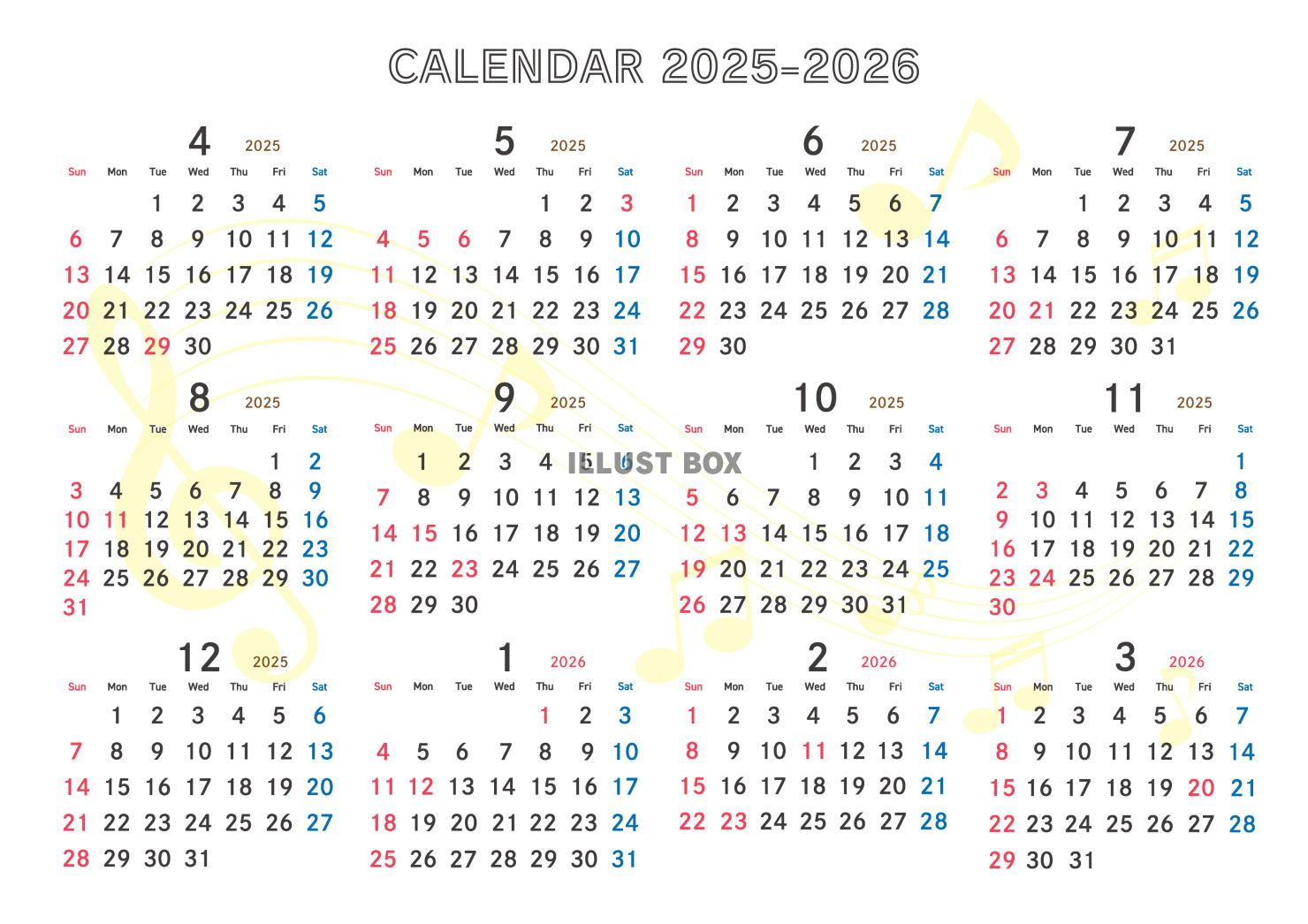 2025年4月はじまりカレンダー　音符