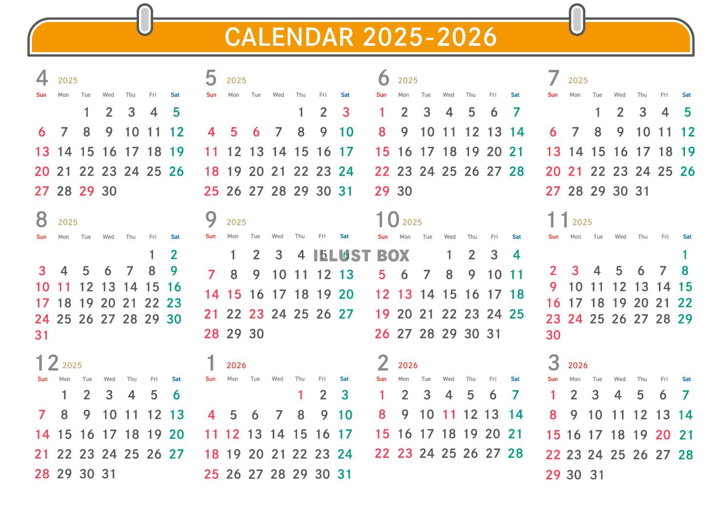 2025年4月はじまりカレンダー　壁掛け風