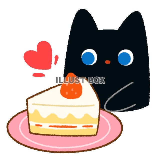 苺のショートケーキにときめく黒猫