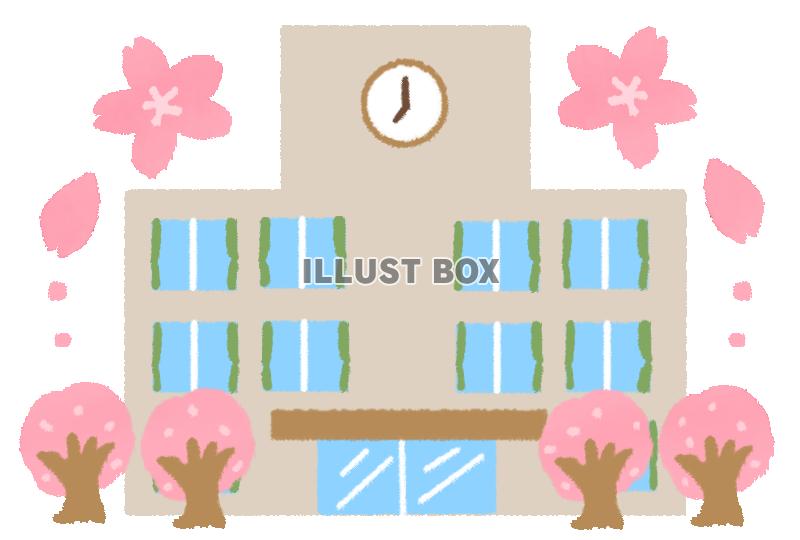 桜がいっぱい飾り付けられた学校