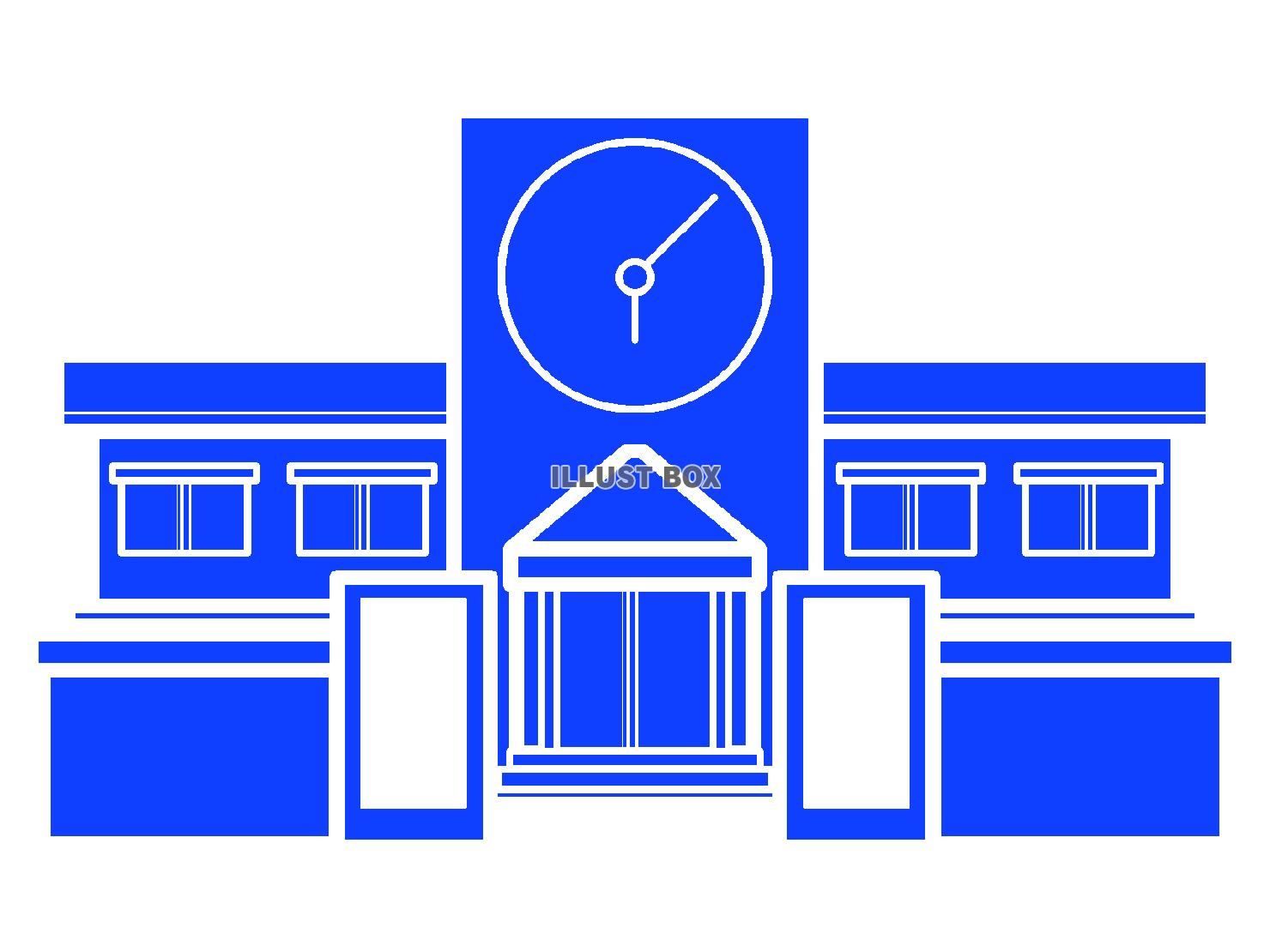 青色の学校のシルエット