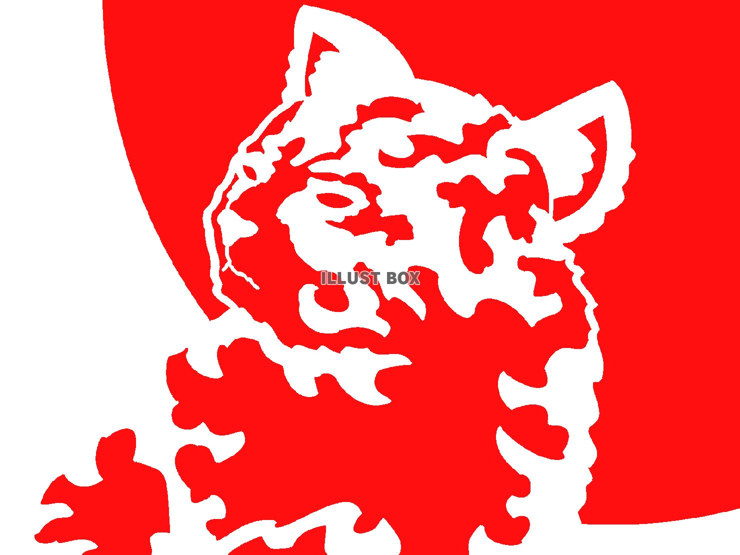 赤色の満月を背にする猫のシルエット