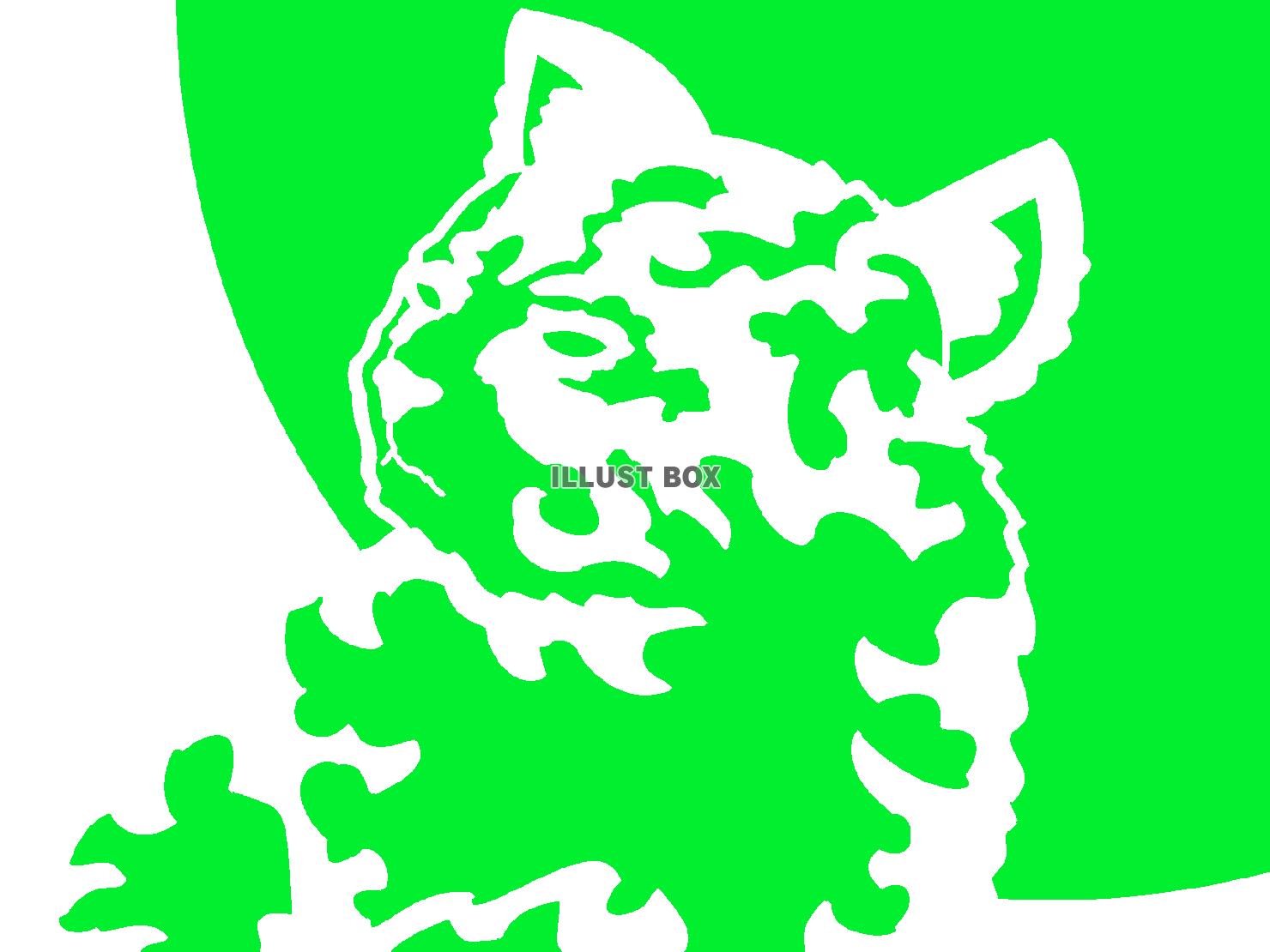 緑色の満月を背にする猫のシルエット