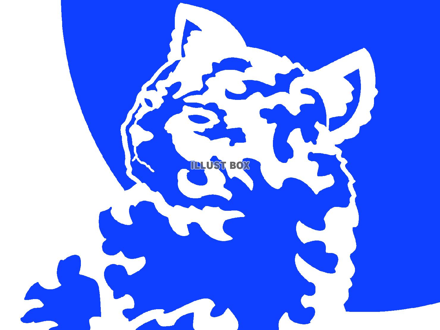 青色の満月を背にする猫のシルエット