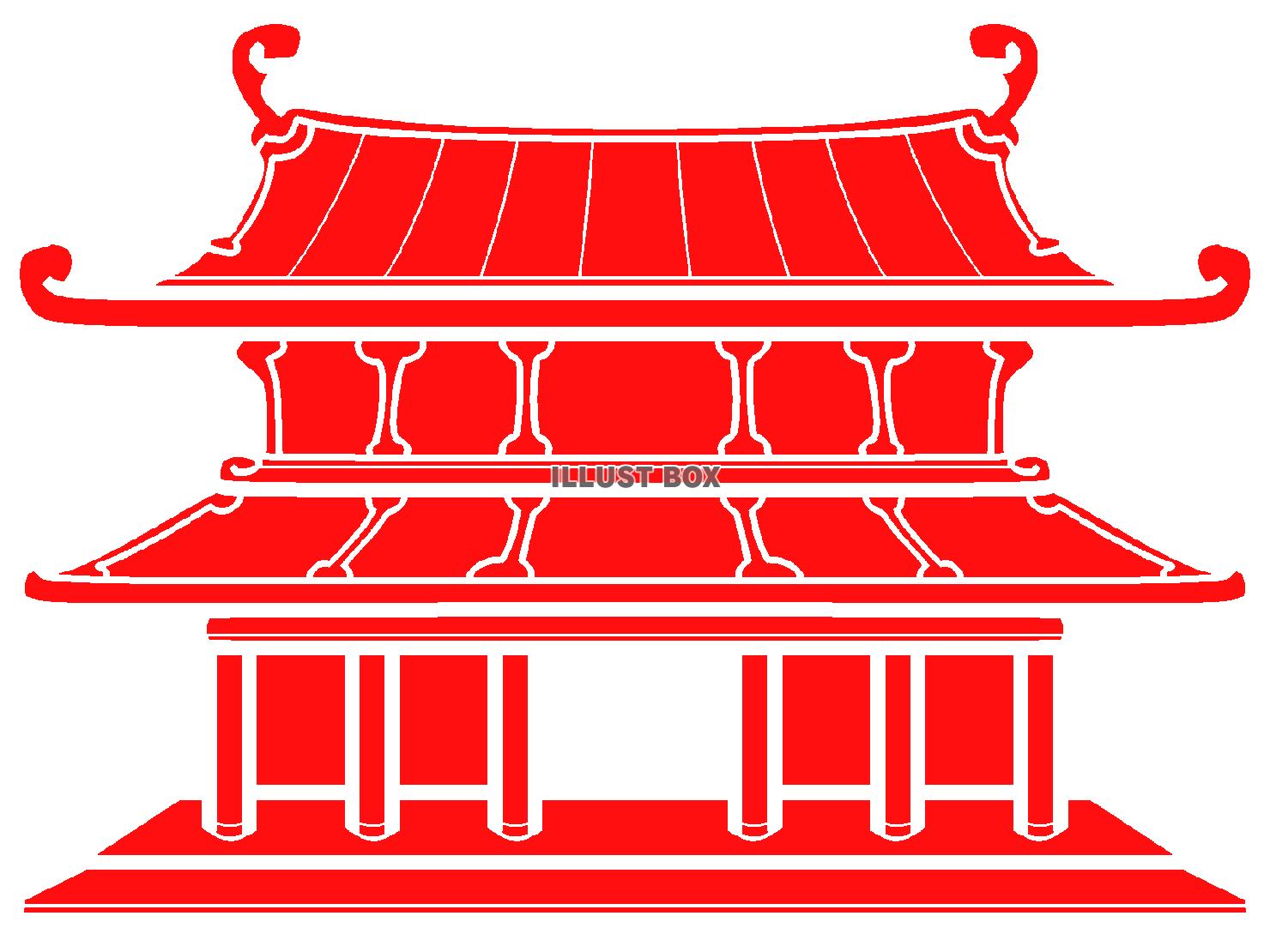 赤色の羅城門のシルエット