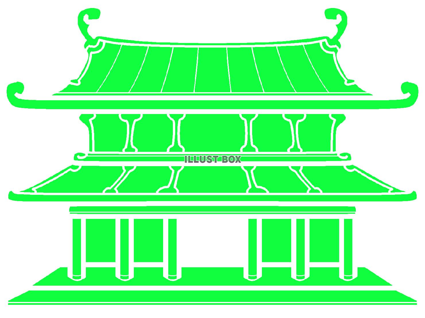 緑色の羅城門のシルエット
