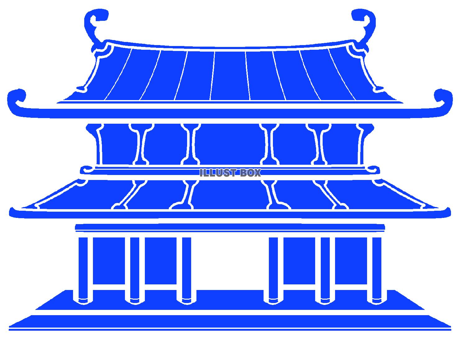 青色の羅城門のシルエット