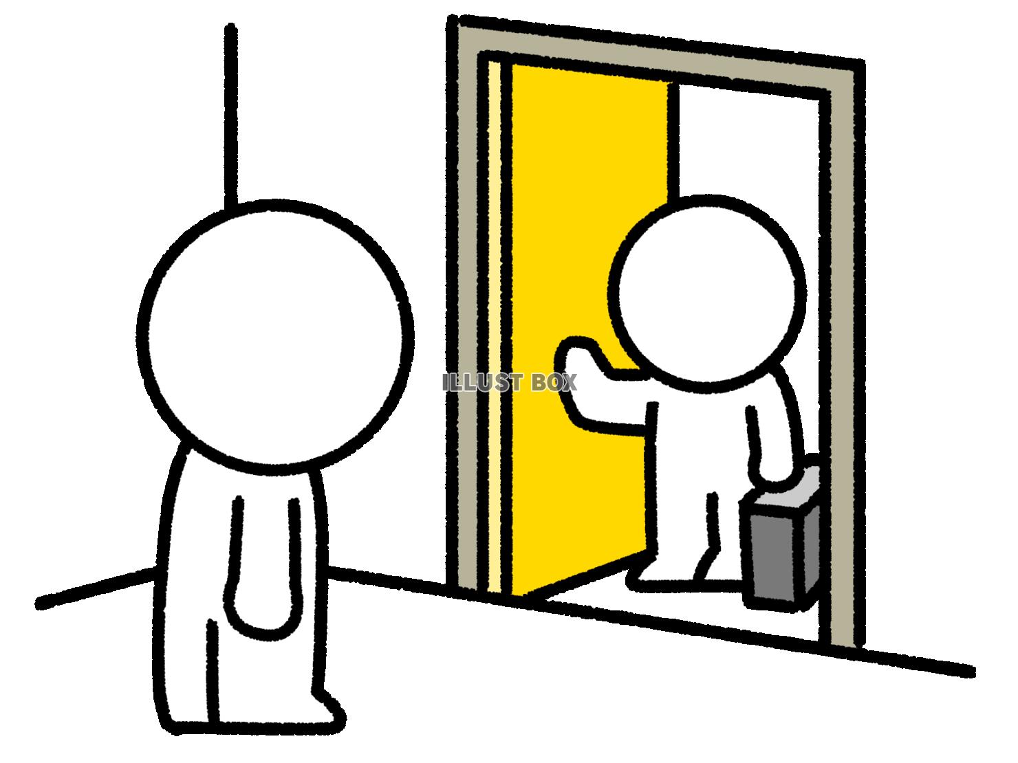 扉を開ける棒人間と迎える棒人間