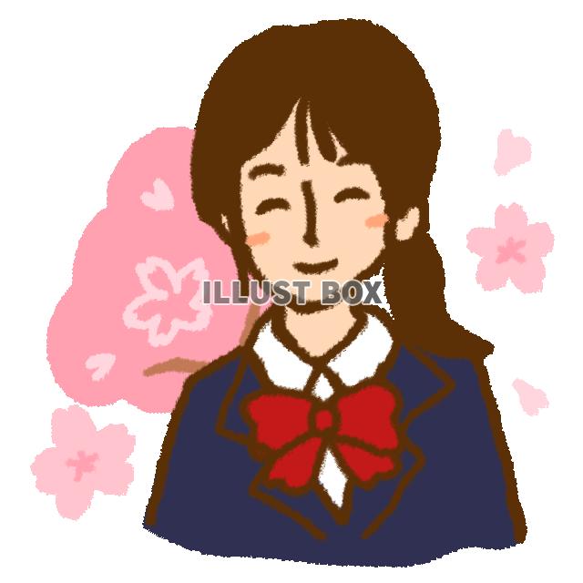 桜を背景ににっこり笑った女子高生