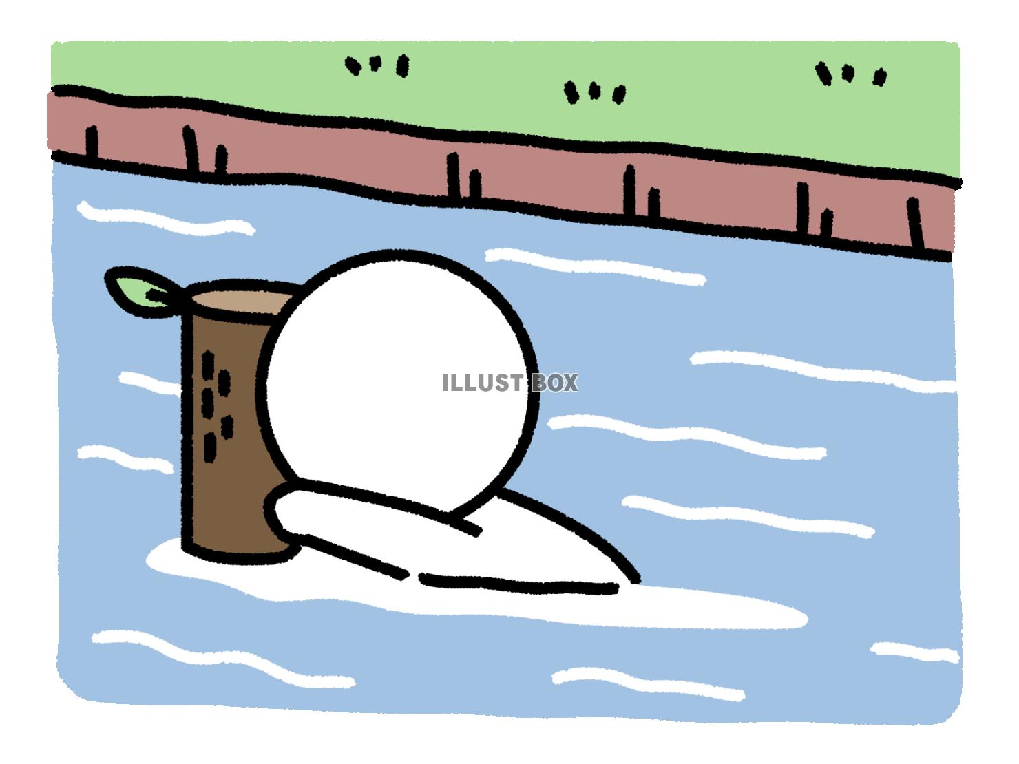 川で気にしがみつく棒人間