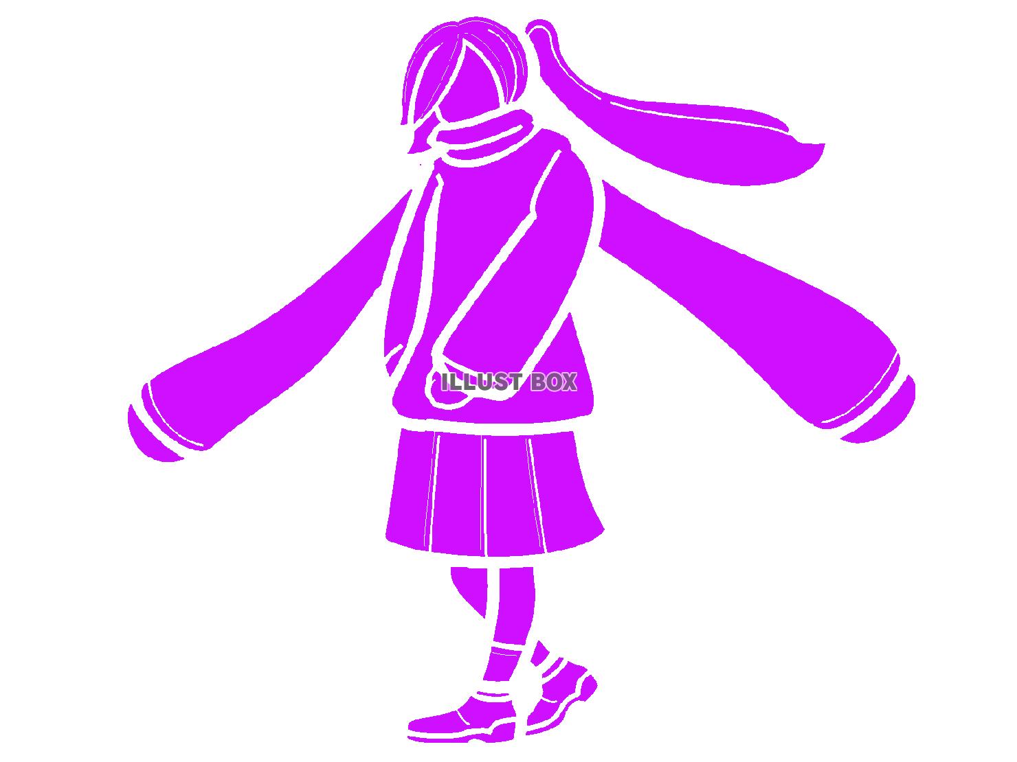 紫色の長めのマフラーを巻いた女子生徒のシルエット