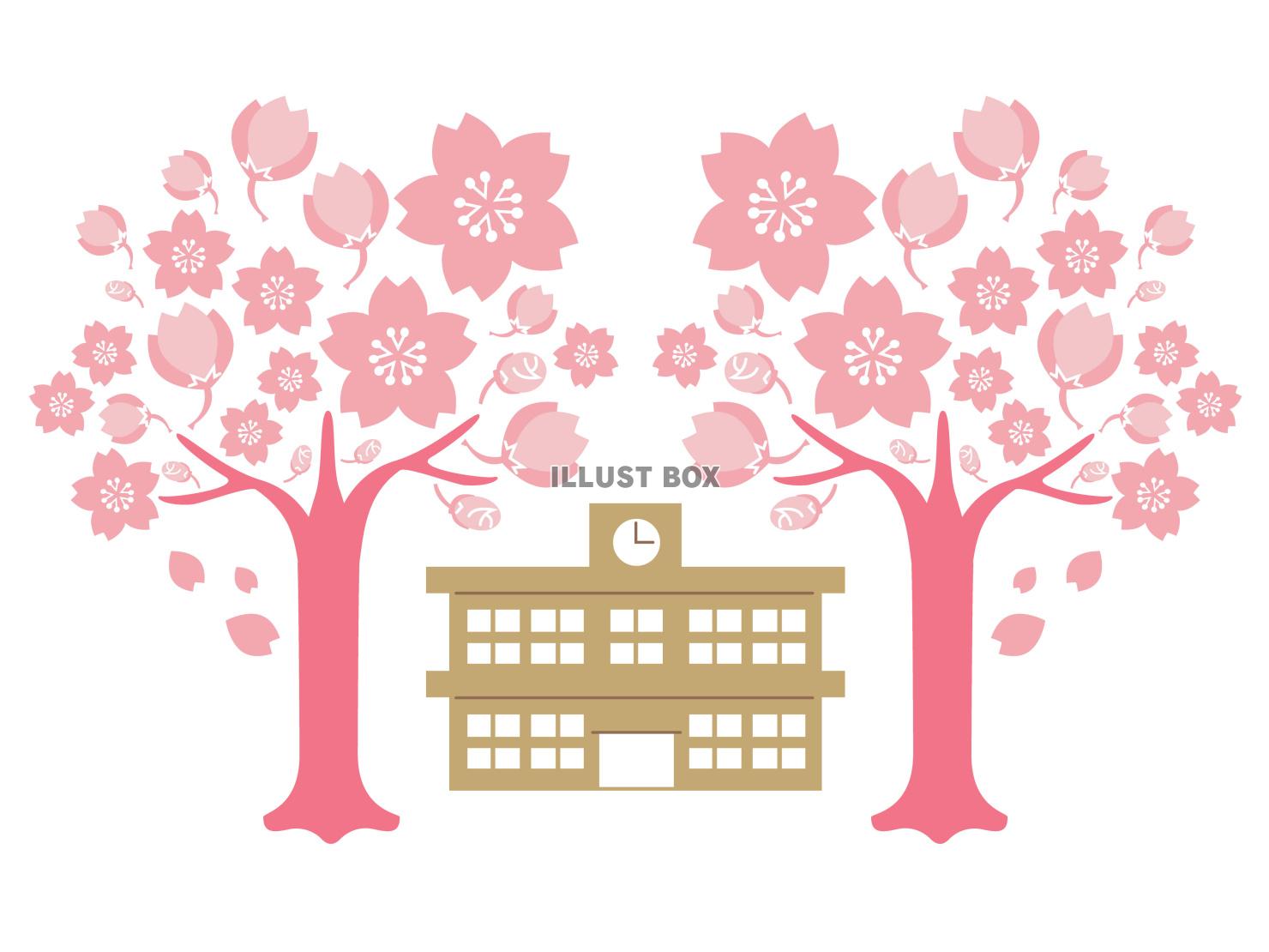 桜の木と学校　ベクターイラスト