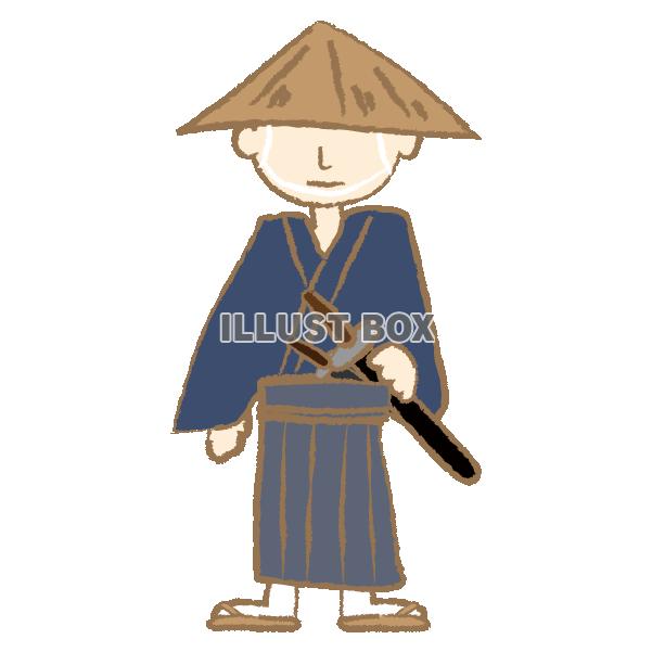 傘を被った侍