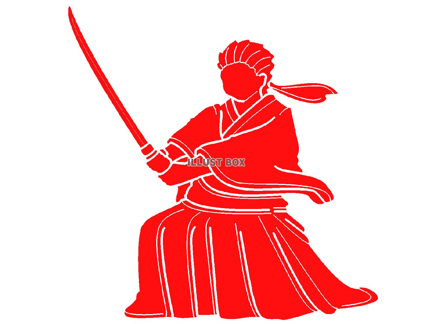赤色の刀を構える侍のシルエット
