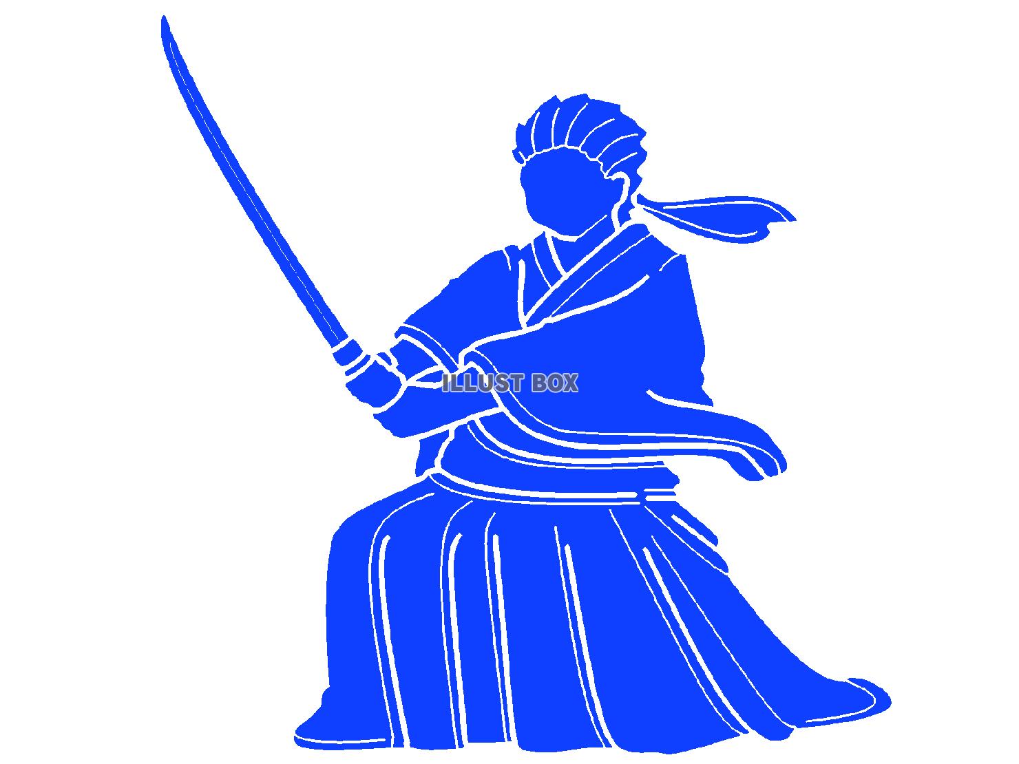 青色の刀を構える侍のシルエット
