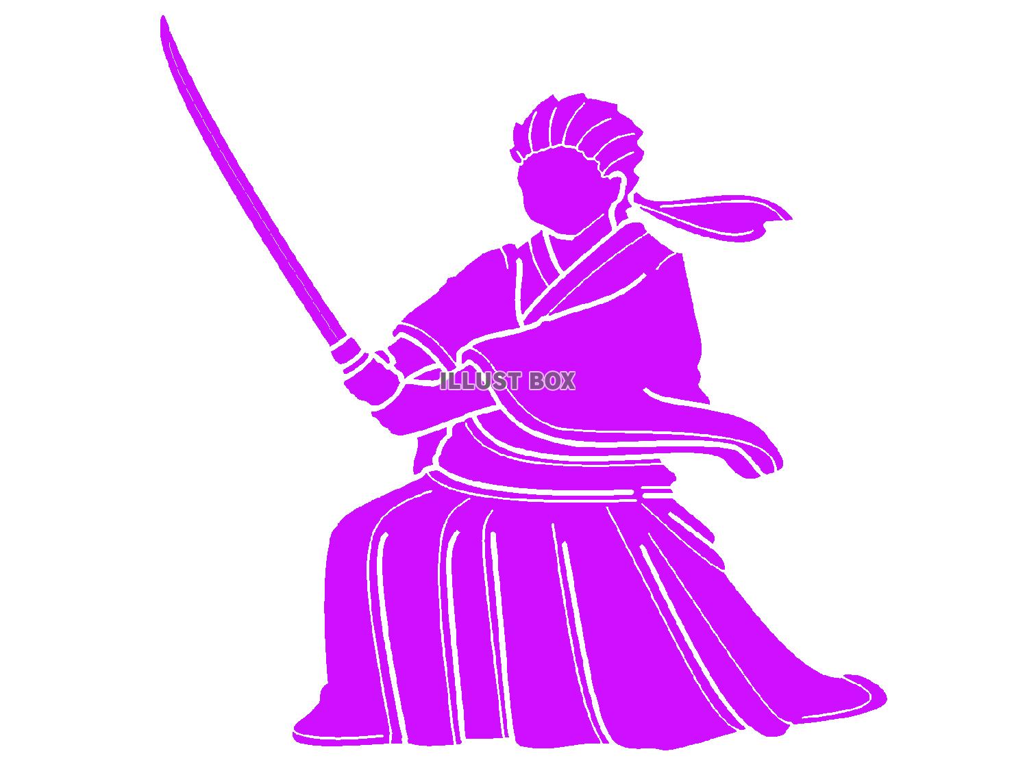 紫色の刀を構える侍のシルエット