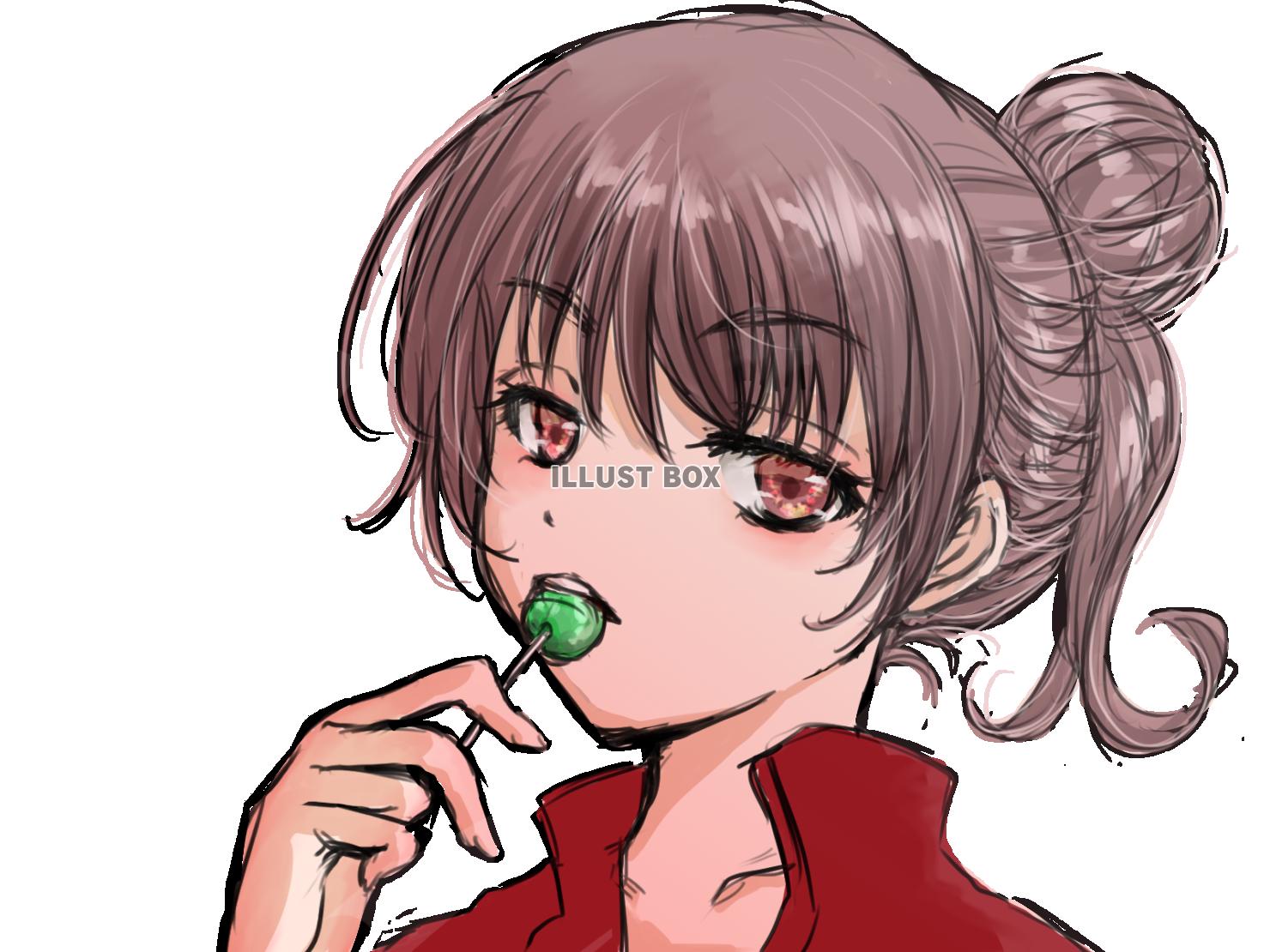 飴をくわえている女の子
