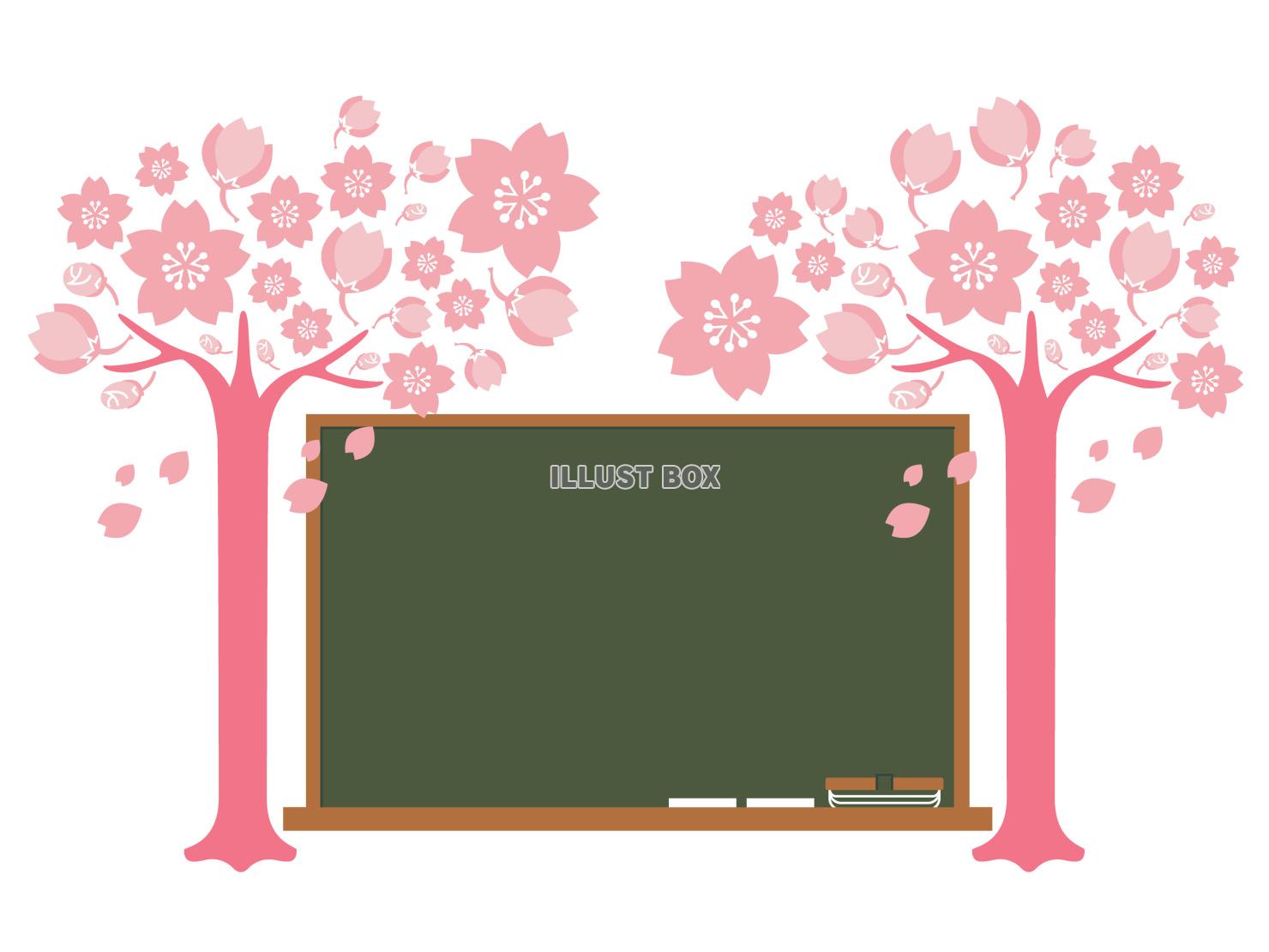 桜の木に挟まれた黒板　フレーム素材　ベクターイラスト