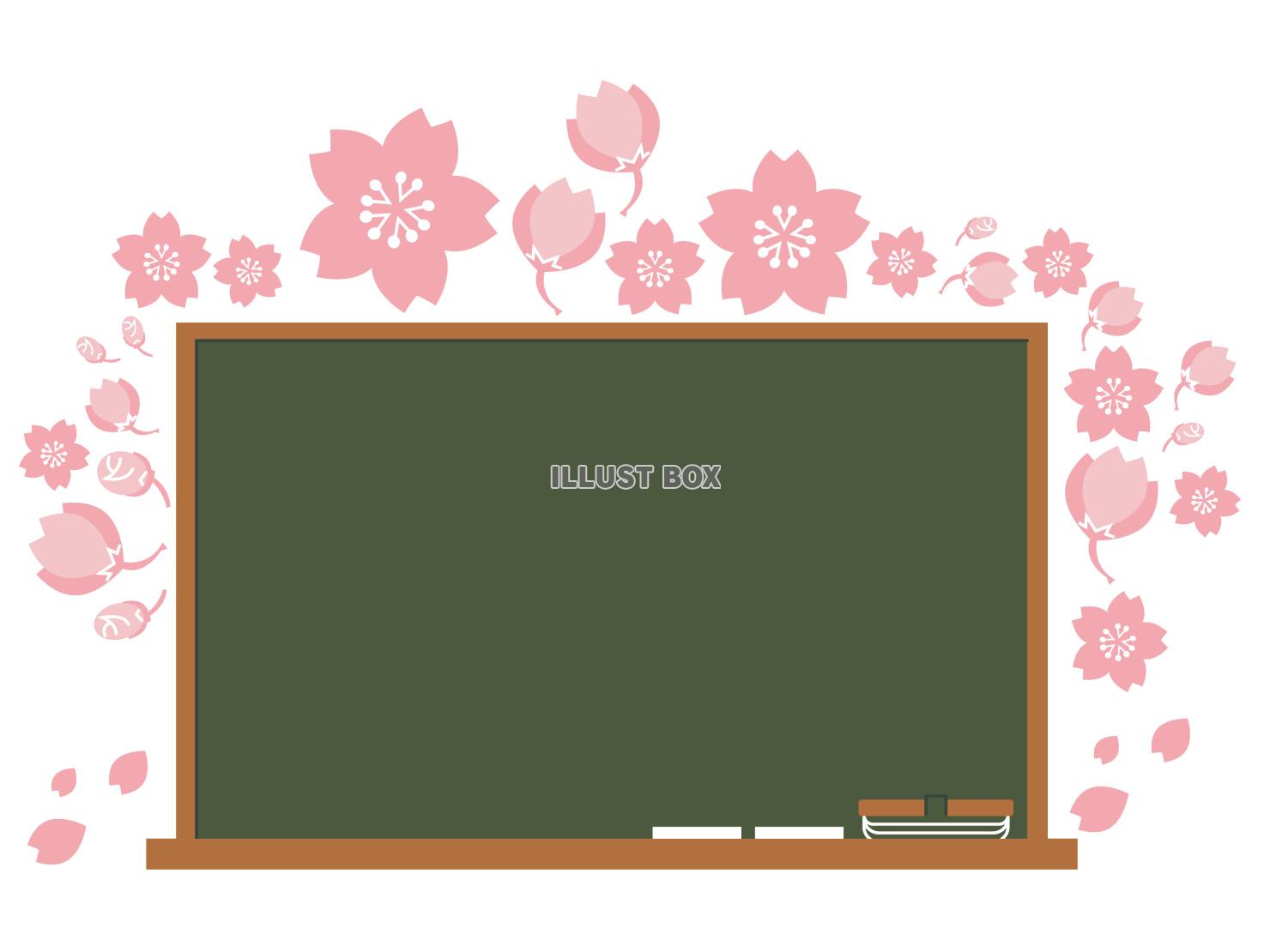 桜の花に囲まれた黒板　フレーム素材　ベクターイラスト