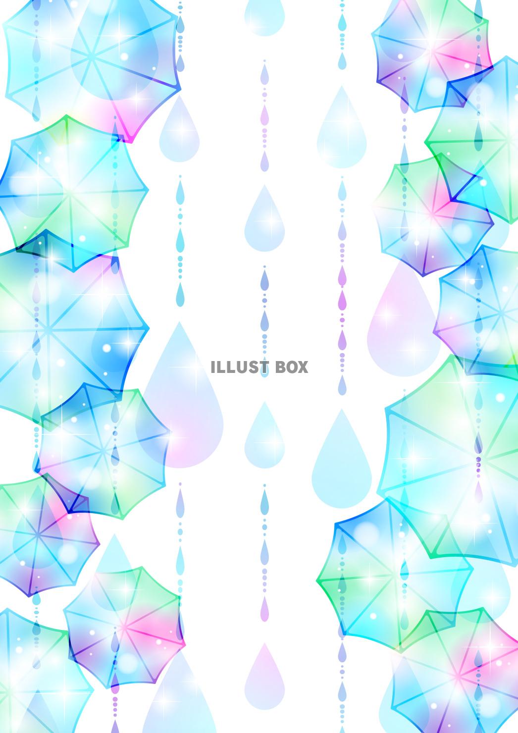 虹色の雨と傘の梅雨背景タテ