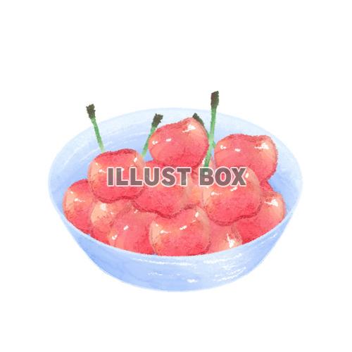 水彩風お皿に盛られたさくらんぼのイラスト
