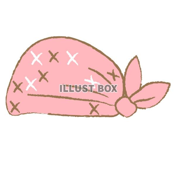 頭に巻き付けるピンク色のバンダナ