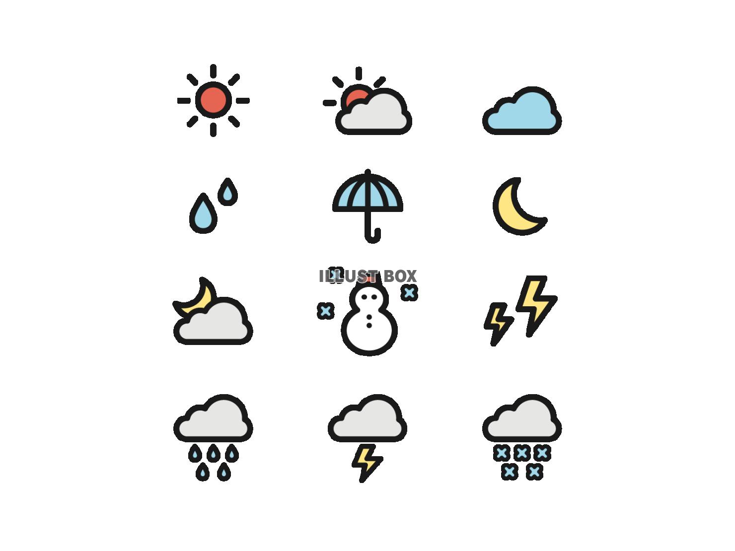 シンプルでかわいいお天気のアイコンセット カラー