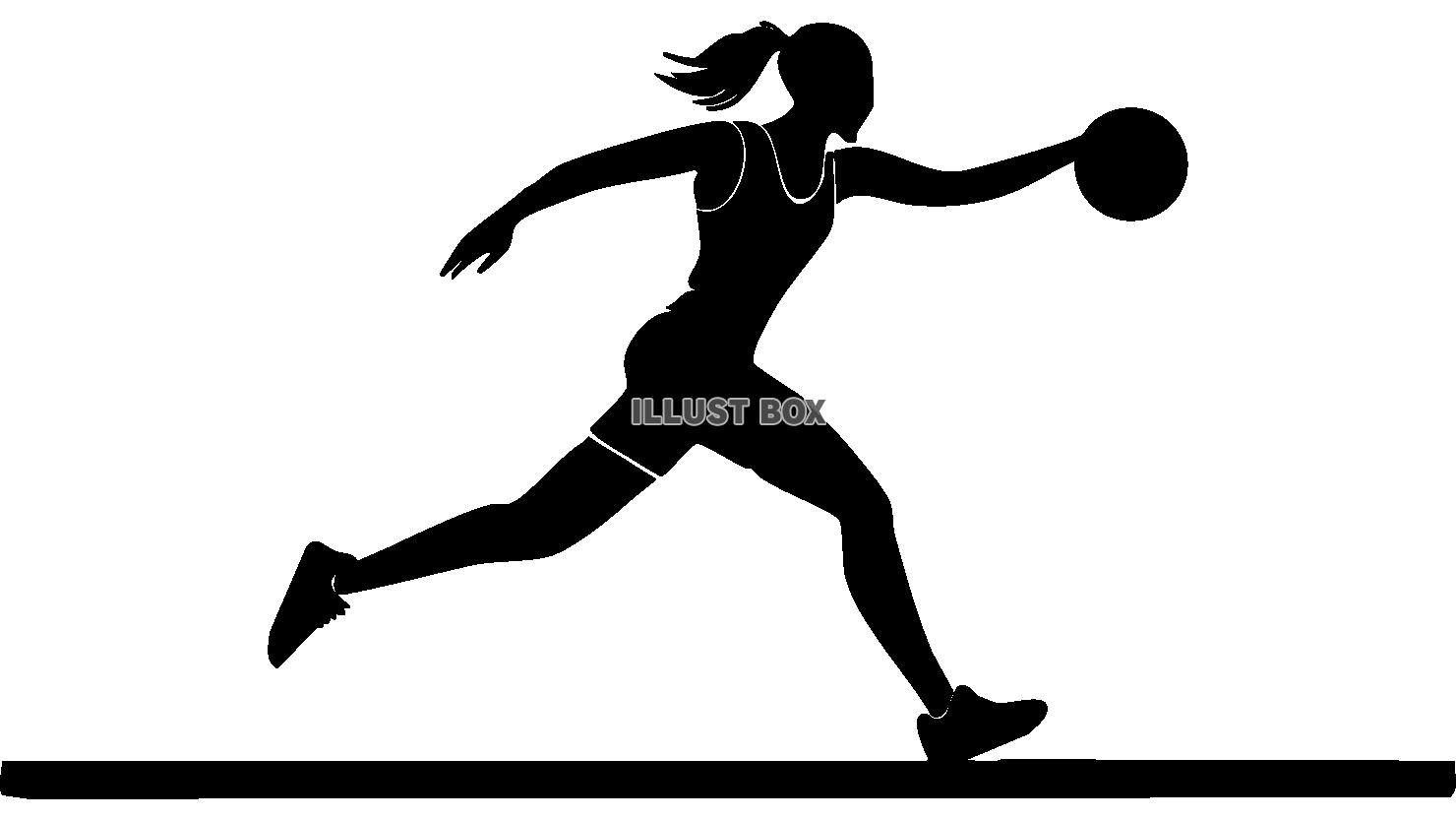 バスケットをする女性選手のモノクロシルエット　ドリブル