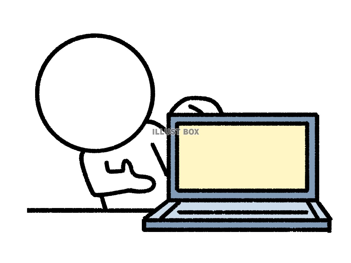 ノートパソコンの画面を案内する棒人間