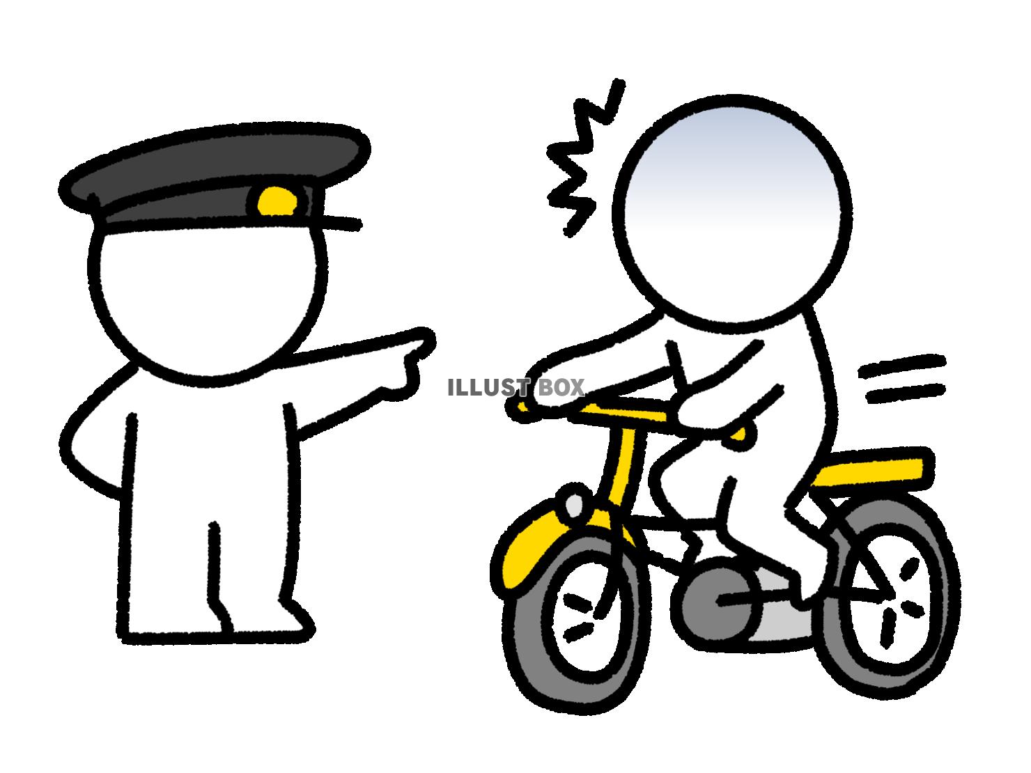 警察に止められる自転車に乗る棒人間