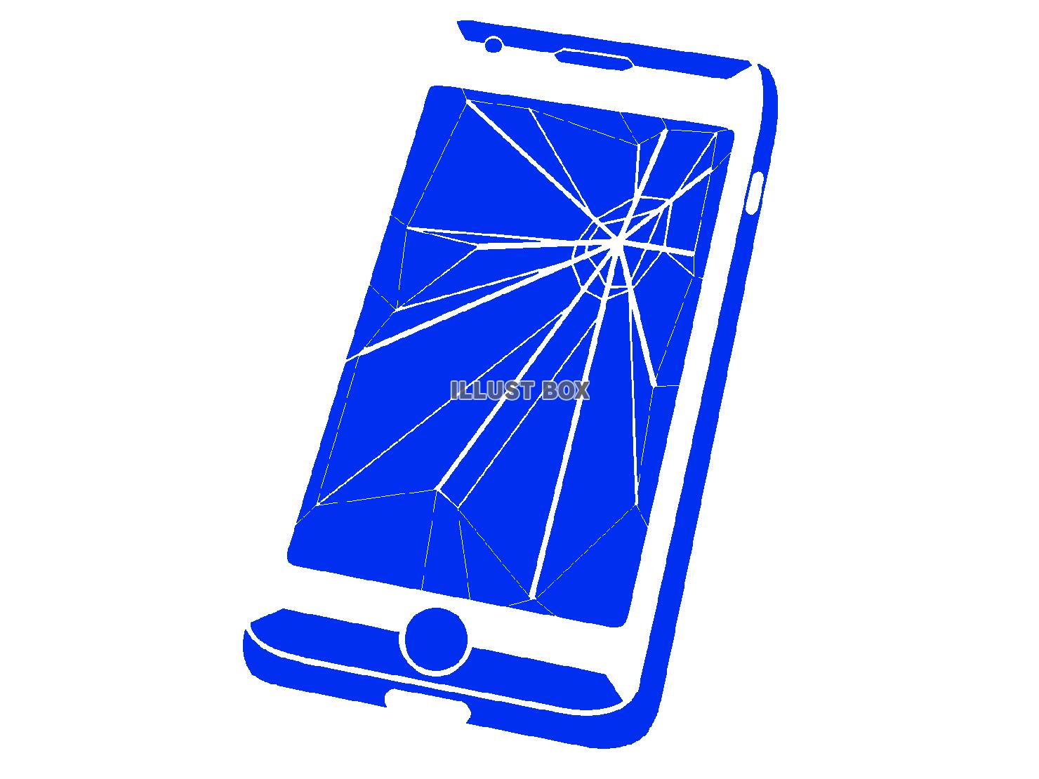 青色の画面がひび割れたスマホのシルエット