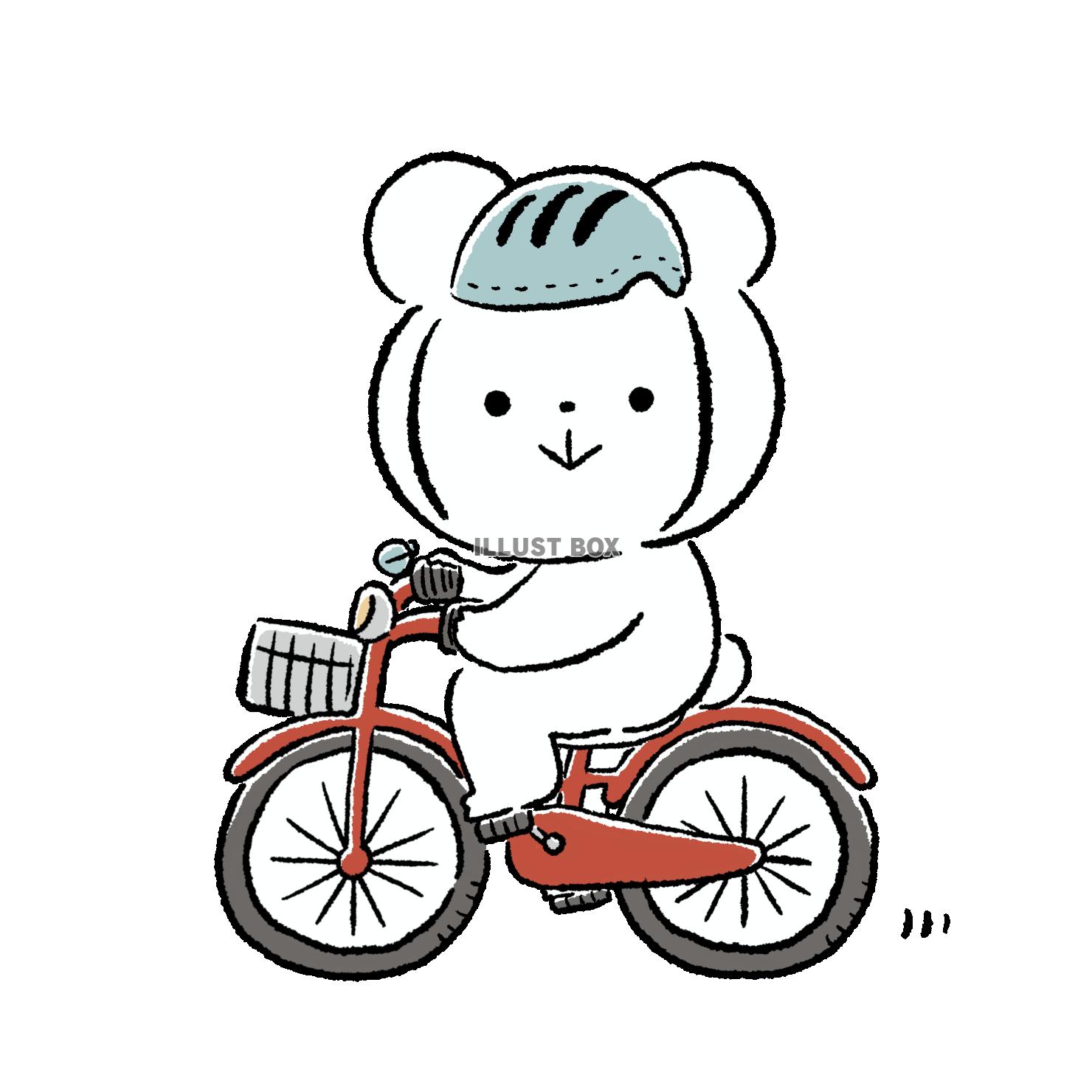 ヘルメットをかぶって自転車に乗るくま