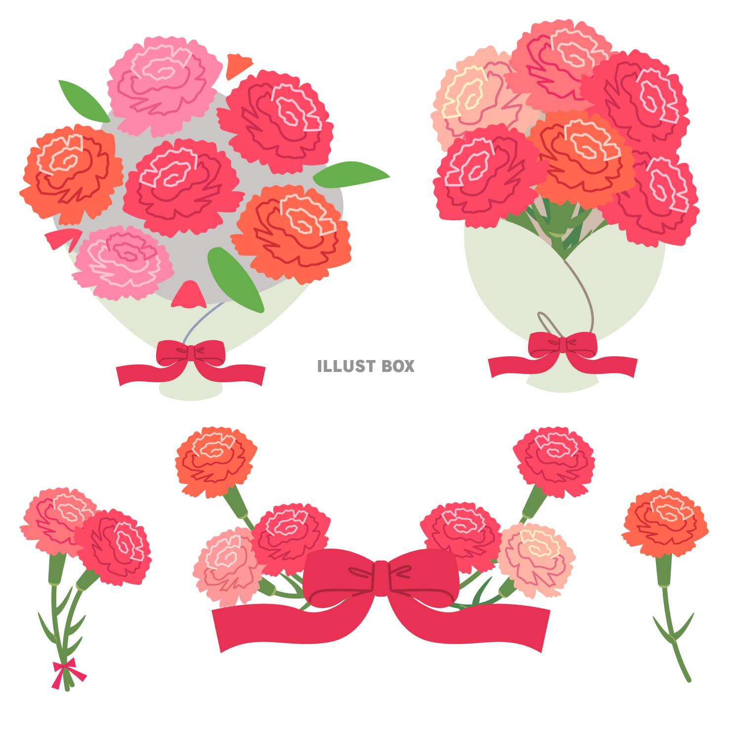 カーネーション花束セット　ベクターイラスト