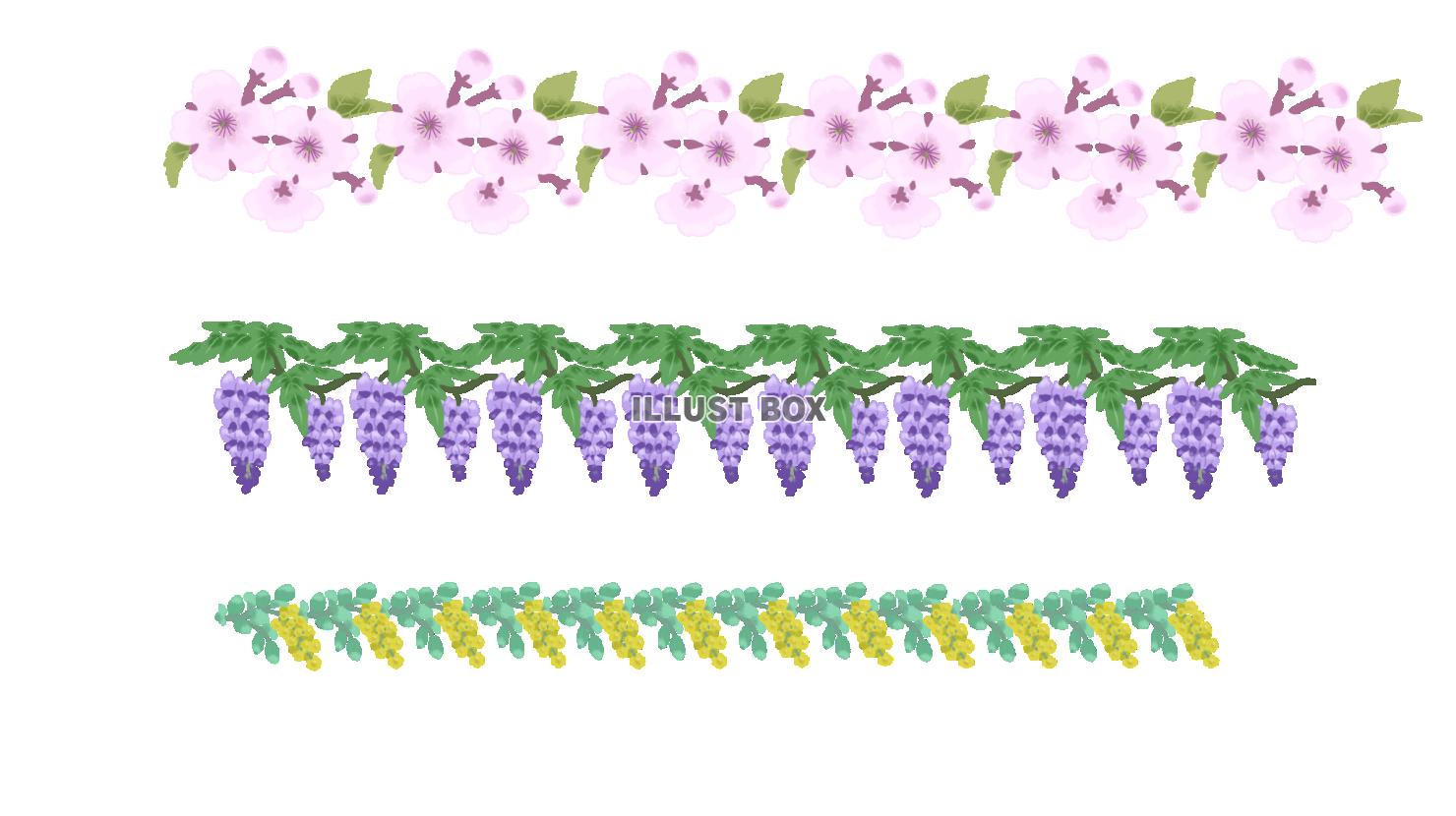 ステンシル風花のイラスト　春の花のライン