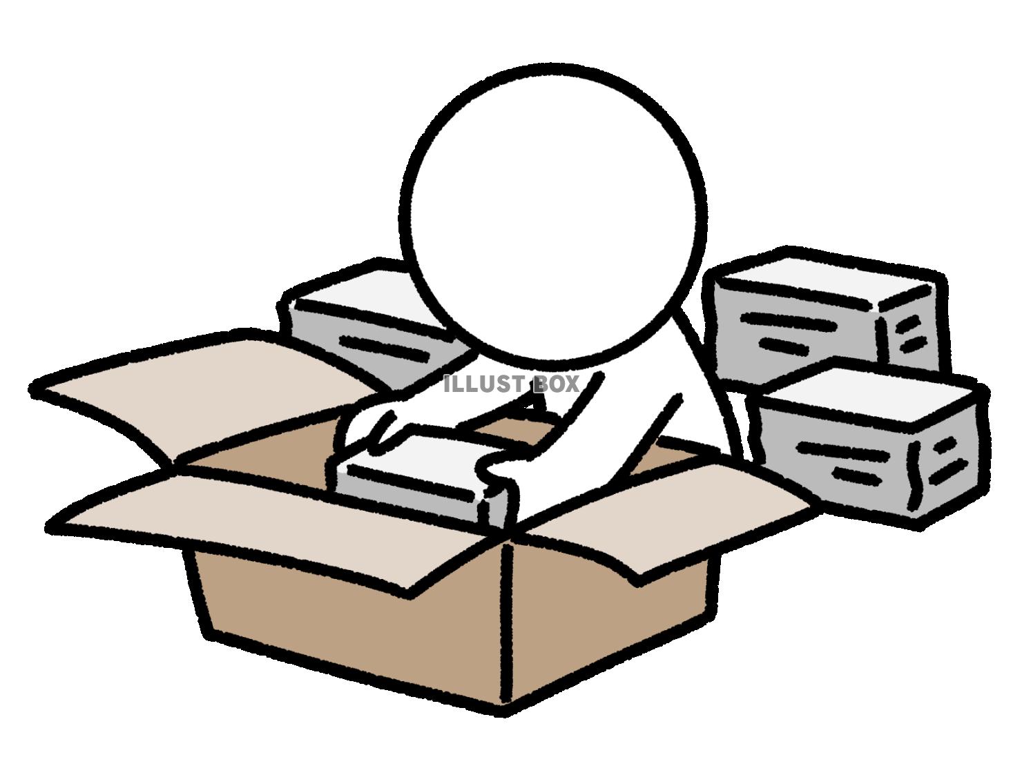 ダンボール箱に書類を詰める棒人間