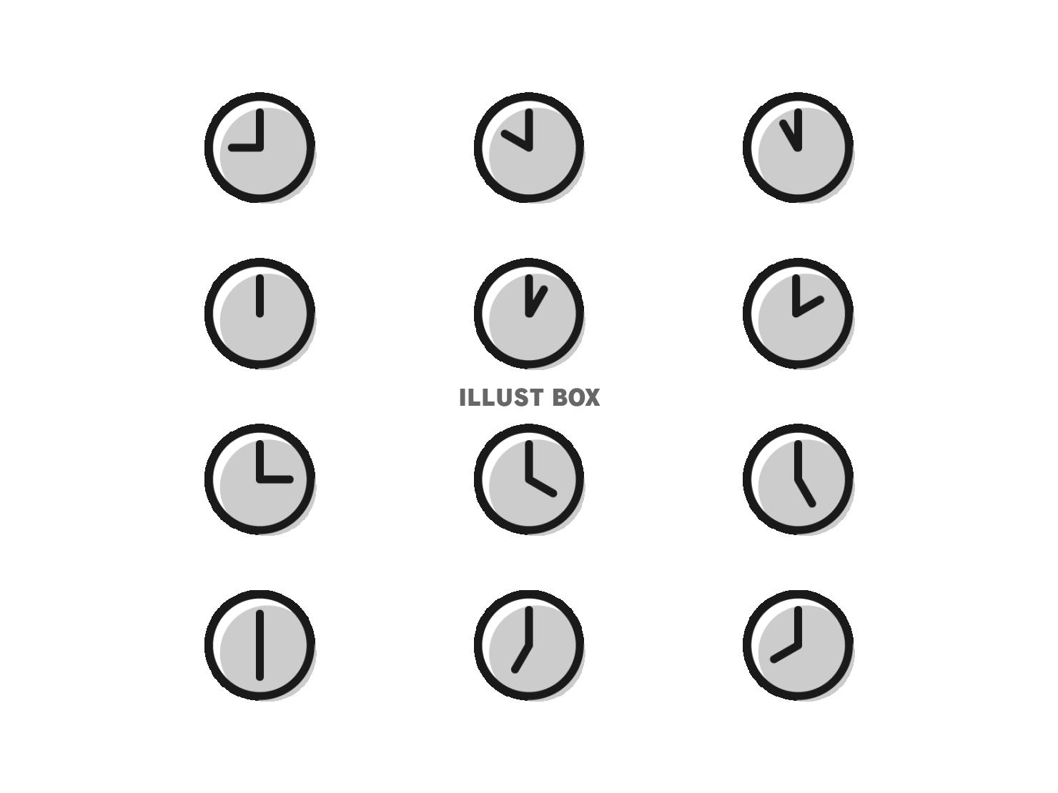 時間を表す時計のかわいいアイコンセット（グレー）