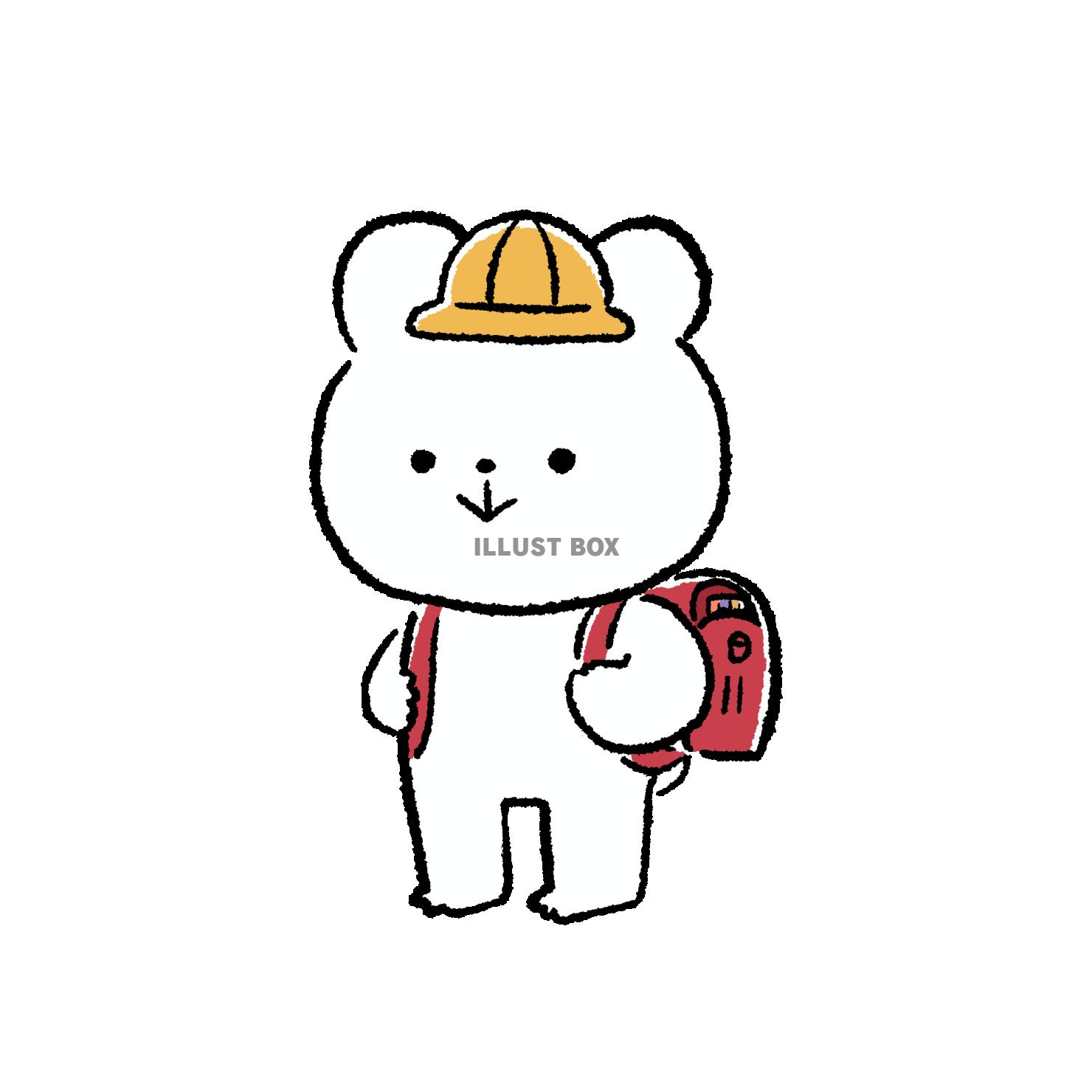 赤いランドセルを背負うくま