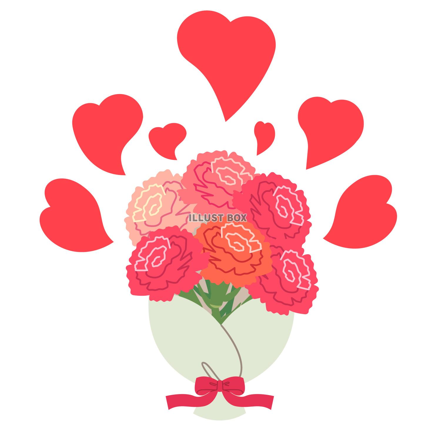ハートをばらまくカーネーションの花束　ベクターイラスト