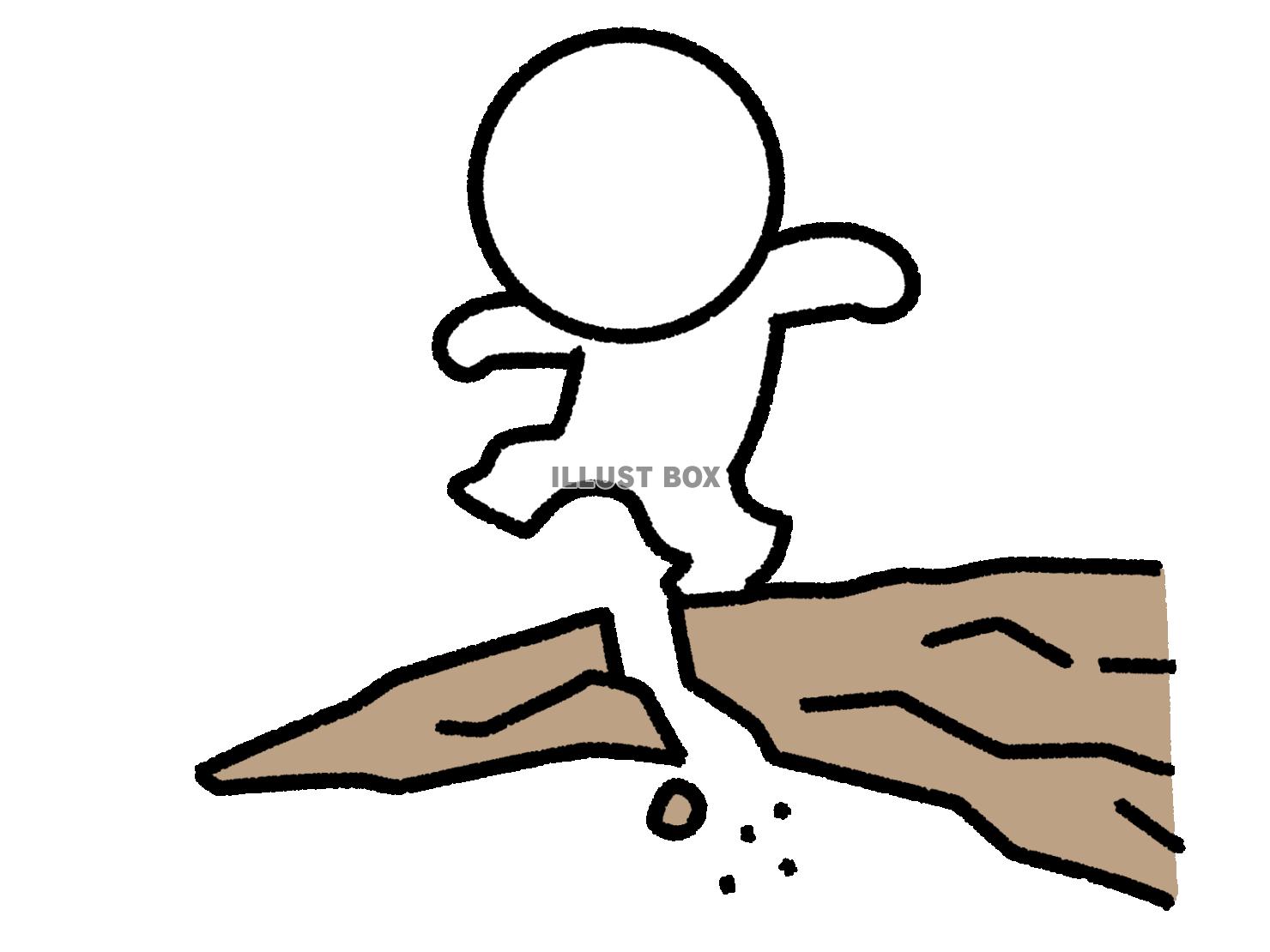崩れる崖に気づいて助かる棒人間