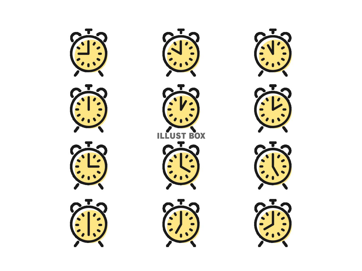 かわいい目盛りのある目覚まし時計のアイコンセット（黄色）