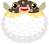 腹を膨らませたフグのキャラクター