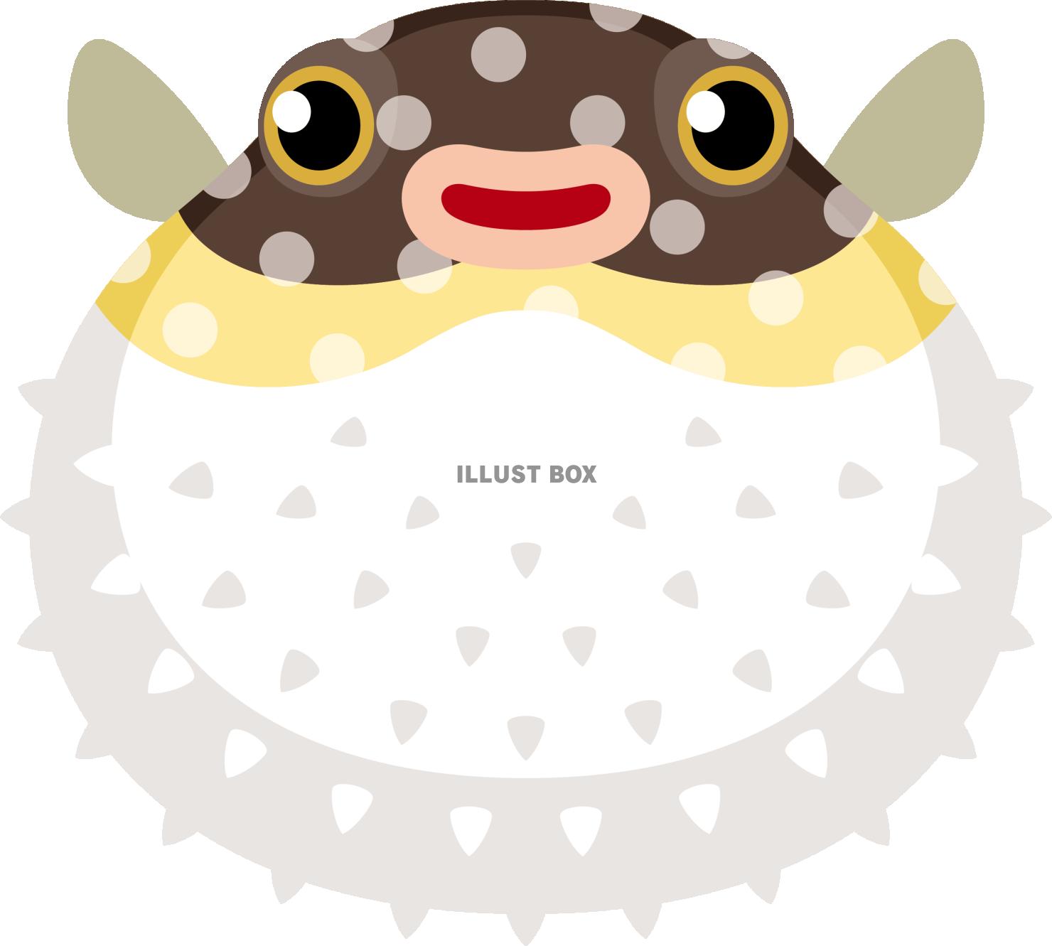 腹を膨らませたフグのキャラクター