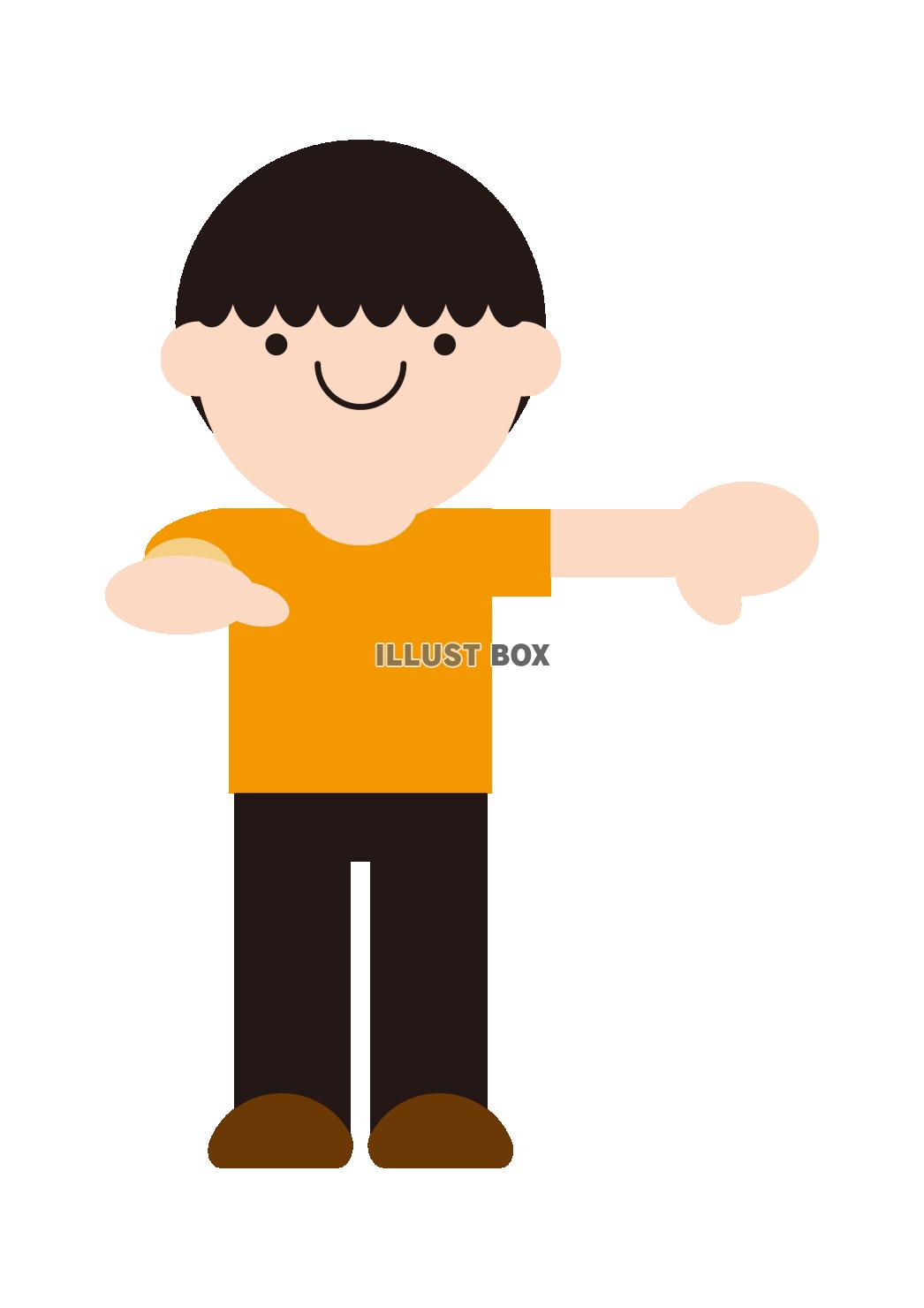 3_人物_左手を真横に挙げて右手を垂直に前側に挙げているこど...