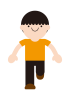 5_人物_手は下に下した状態で左脚の膝を後ろに曲げて片足で立っているこども